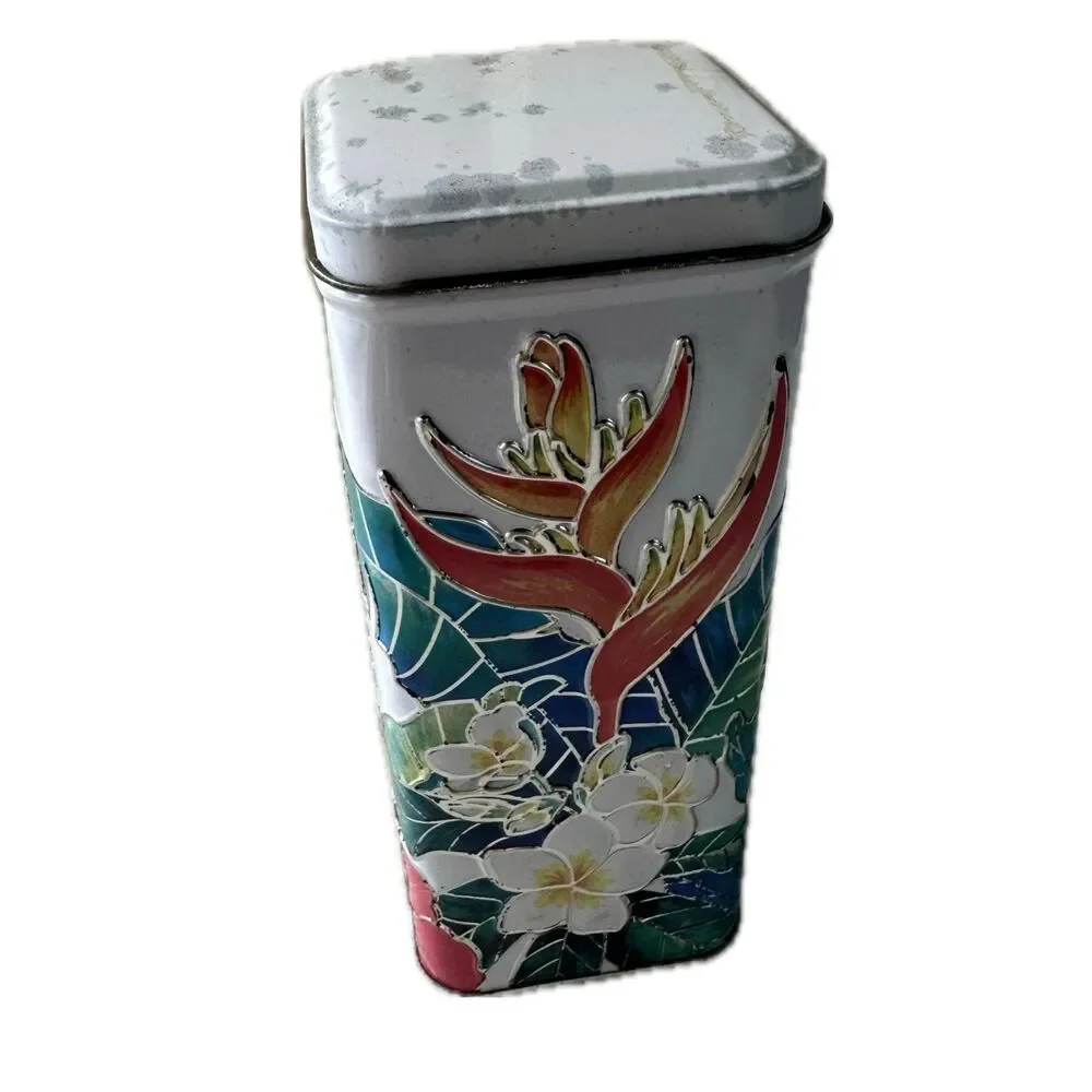 Island Plantations Hawaiian Tea Cookies Embossed Tropical Tall Tin Container